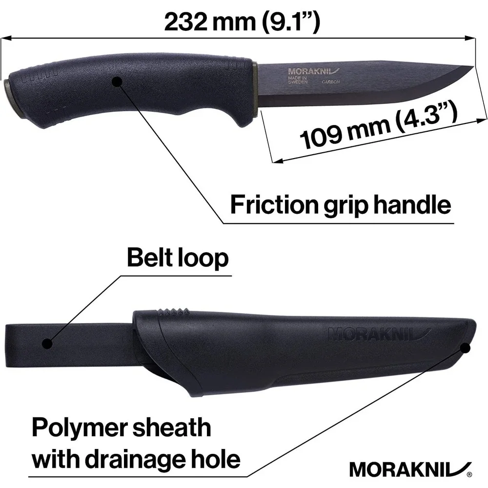 Morakniv 4.3" Carbon Steel Bushcraft Knife w/ Sheath Black Fixed Blade M-10791 - Picture 6 of 9